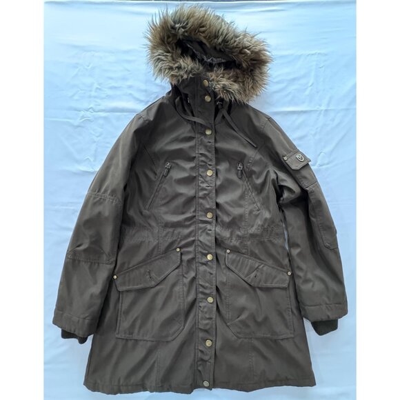 1 Madison Expedition Women's Faux Fur Trim Hood Parka Jacket Green Size Large - Picture 1 of 12